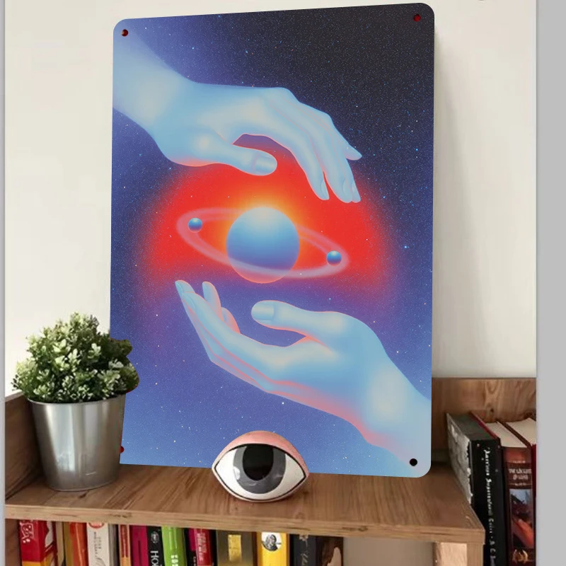 Cosmic Planet Hands Surround Metal Iron Painting Modern Minimalist Home Wall Decor Living Room Bedroom Ornament