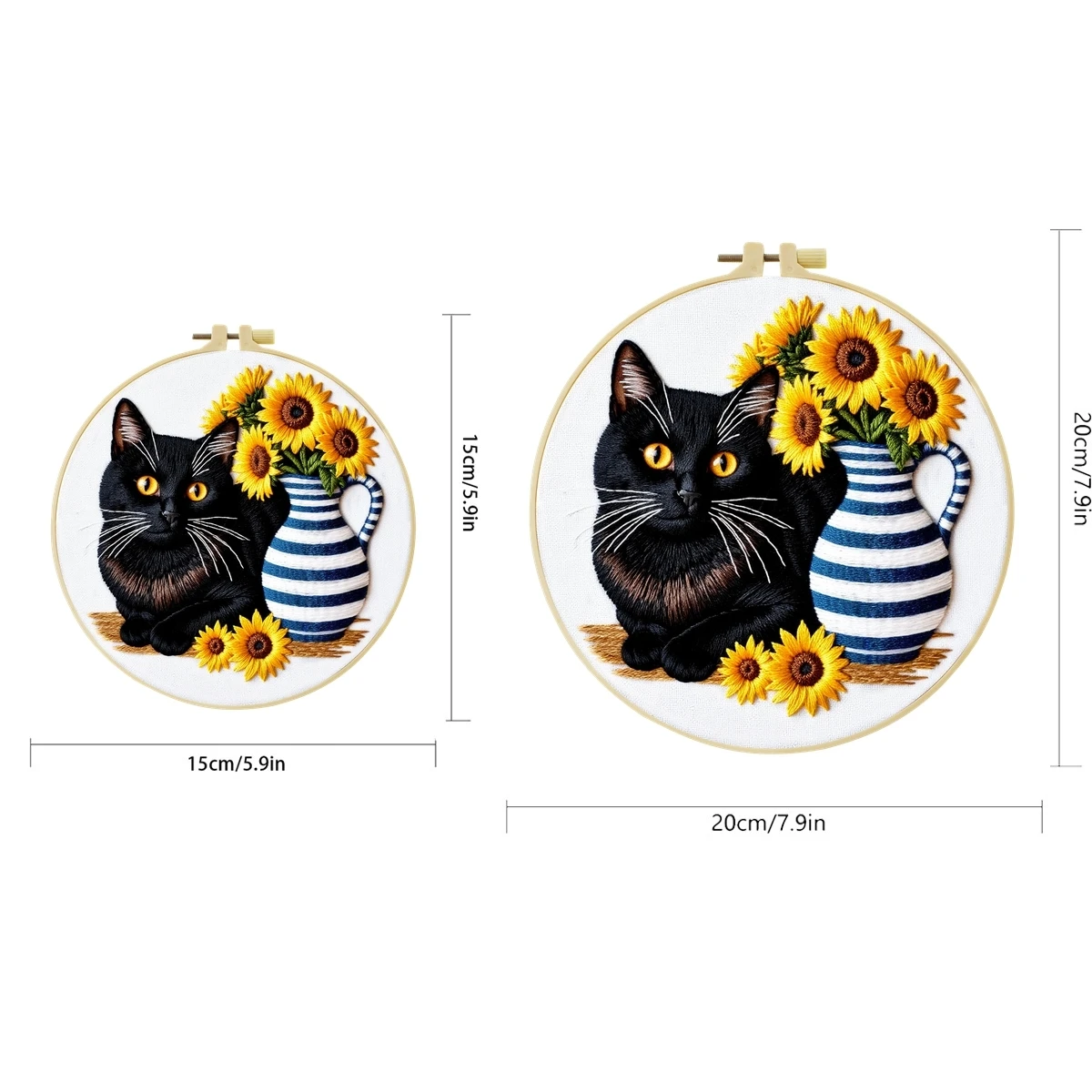 1 Set Sonnenblumen-Vase Schwarze Katze DIY-Stickerei-Set für Anfänger, Stickerei-Starter-Kit, Kreuzstich-Kunstgeschenk, Handarbeits-Bastelset – Detail 2