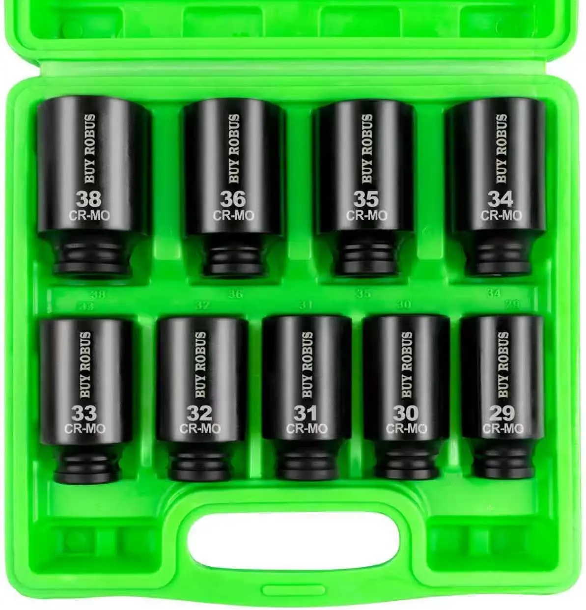 

1/2" Drive Impact Socket Set, 9-Piece Metric Deep Axle Nut Sockets, Cr-Mo, 6-Point, 29-38mm