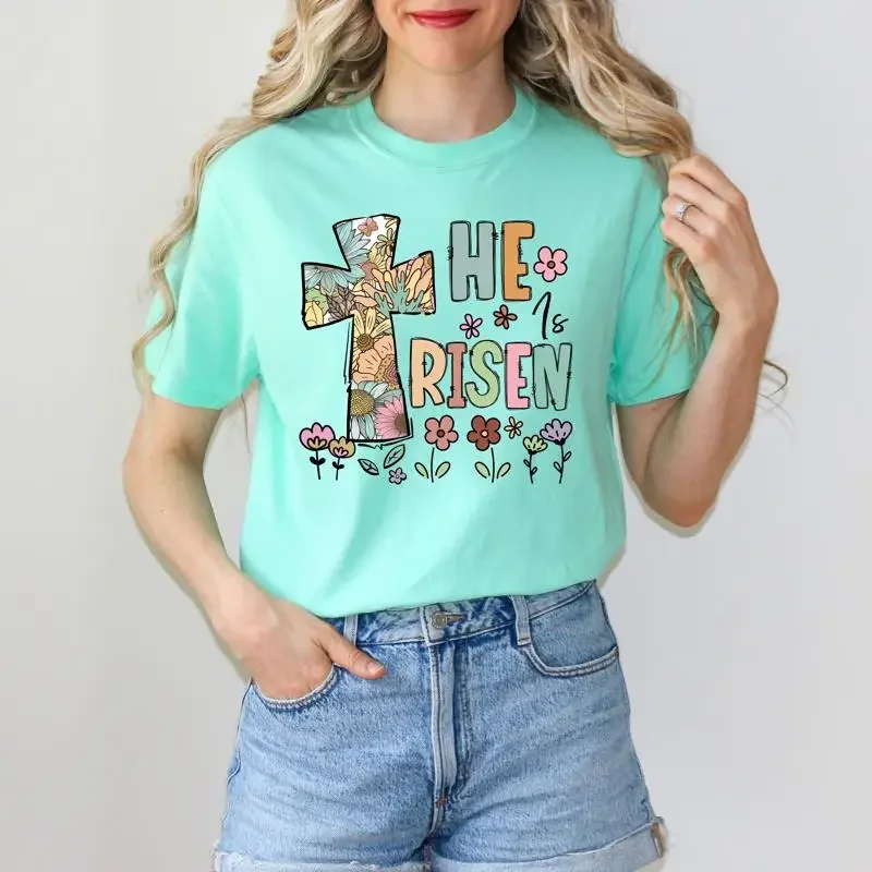 إنه مرتفع تي شيرت عيد الفصح المسيحي ملهم S لصليبها