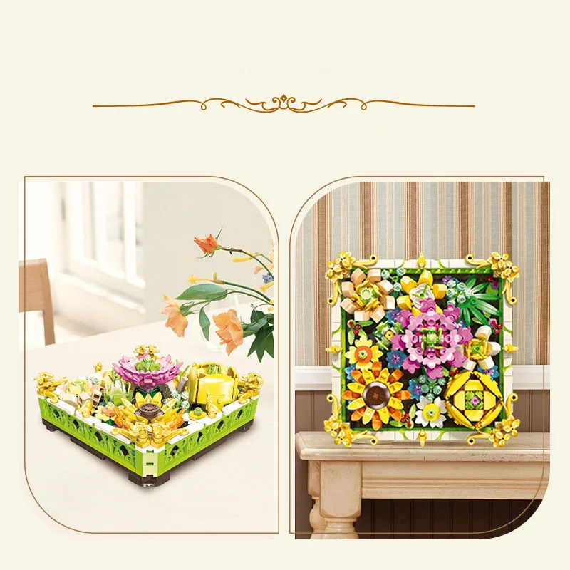 Idea Garofano Rosa Fiore di girasole MOC Building Block Modello di costruzione Mattone Cornice per foto 3D Collezione di giocattoli per ragazze Regalo