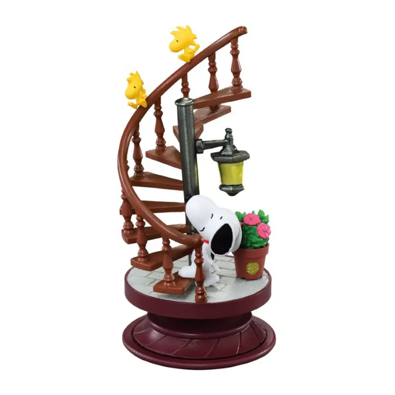 Gran oferta, caja ciega Re-Ment Snoopy Series, Diorama en espiral, escena en miniatura, decoración de escritorio, regalo de cumpleaños para niña