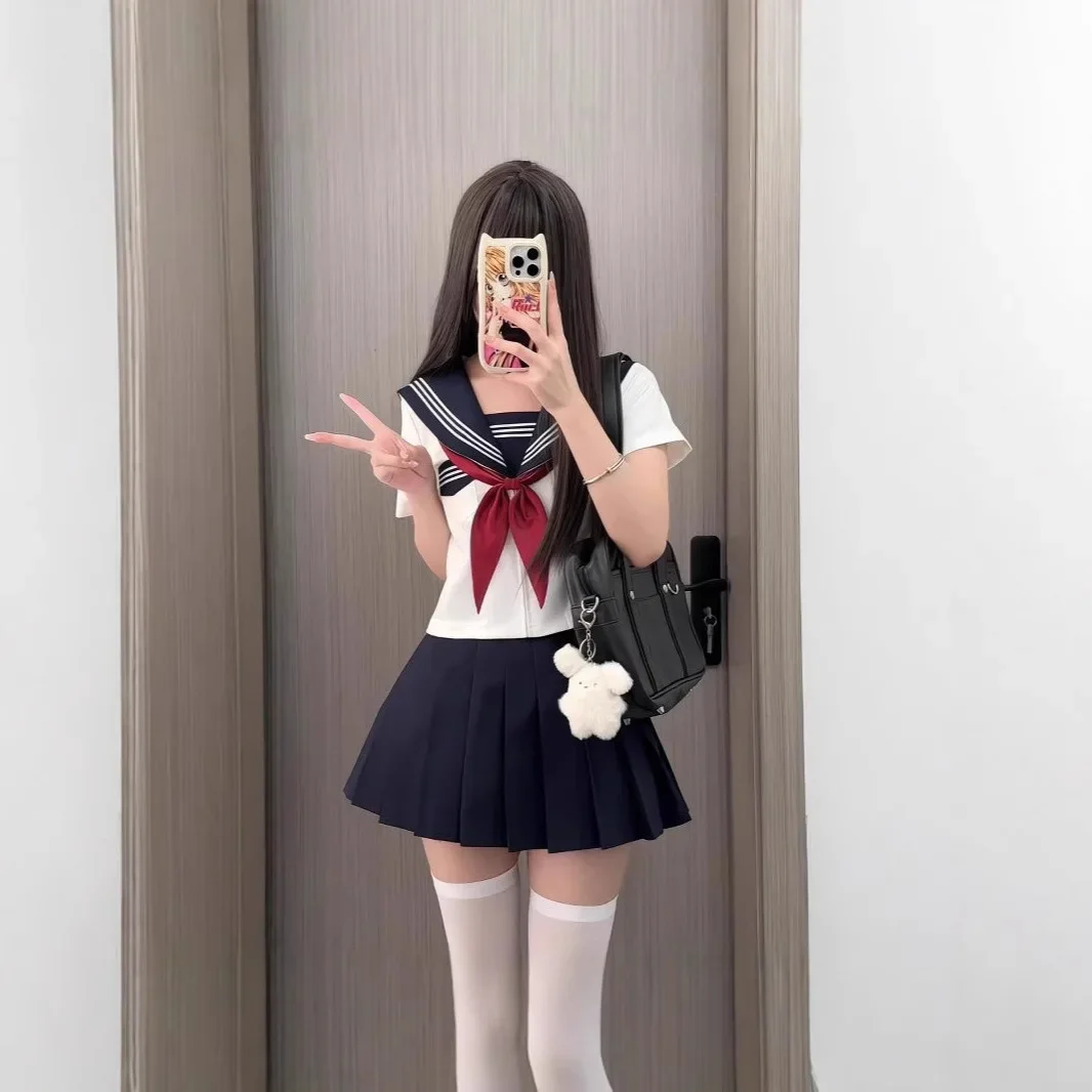 Uniforme da marinaio a maniche corte stile basic Uniforme scolastica JK Gonna corta per donna Cosplay Abbigliamento per uso speciale
