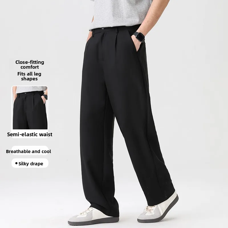 

Casual Loose Men's Straight Leg Pants Thin Summer Spring Pure Color Linen Blend Faionable mat Men's Trousers