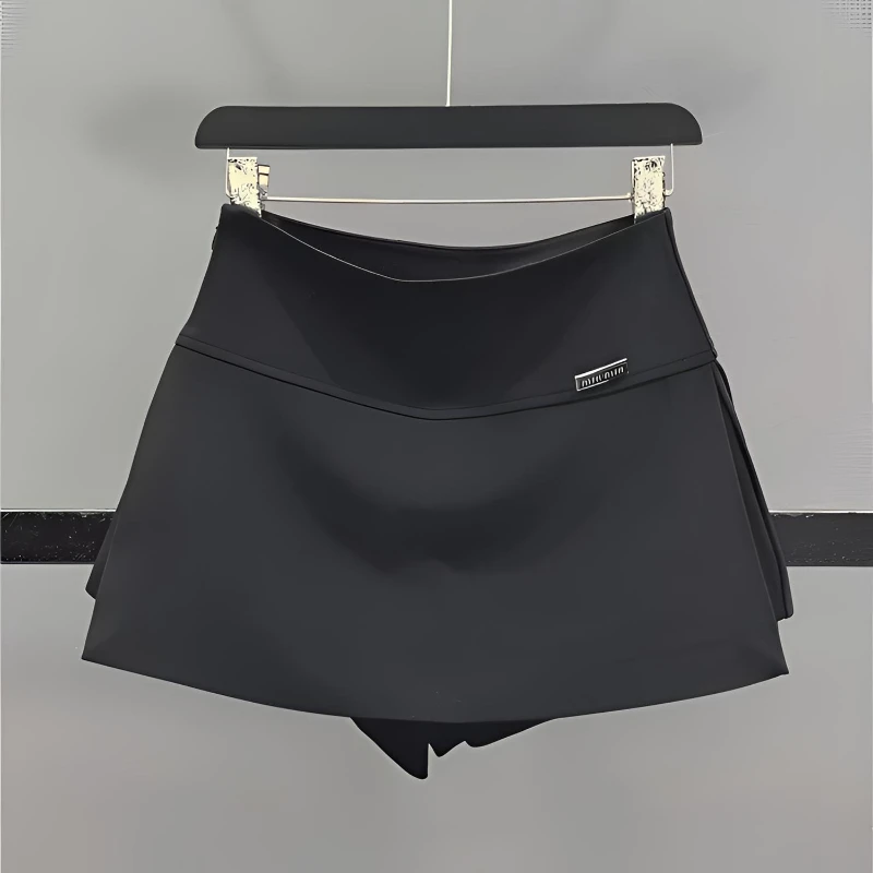 กระโปรงสั้นทรงเอ สีดำ ครึ่งตัว เอวสูง ผอมเพรียว สไตล์เปิดเป้า สำหรับผู้หญิง ฤดูใบไม้ผลิและฤดูร้อน รุ่นใหม่
