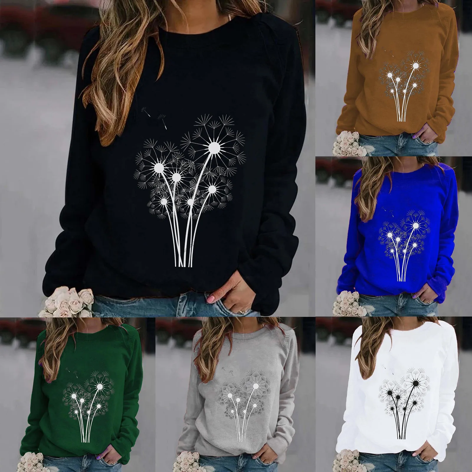 

Womens Print O Neck Sweatshirt Round Neck Fit Pullover Tops Casual Long Sleeve Workout Hi Low Hoodies Women Color Long Sleeve