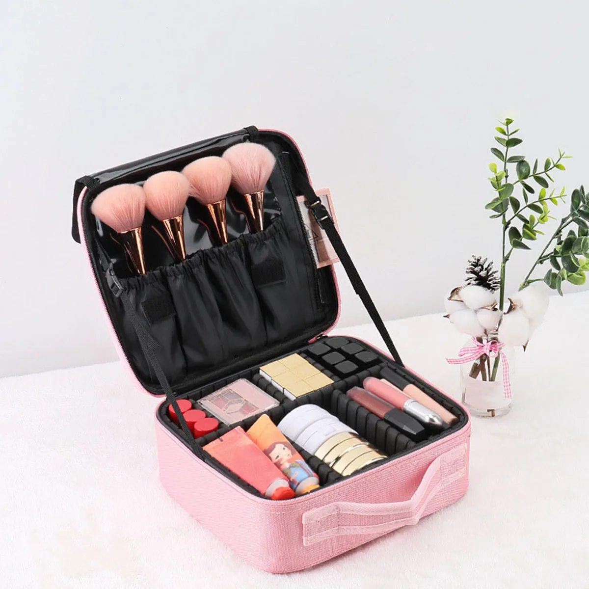 Large Capacity Makeup Bag Embroidery Nail and Makeup Handheld Partition Toolbox Makeup Case with Numerous Functional Areas Makeu