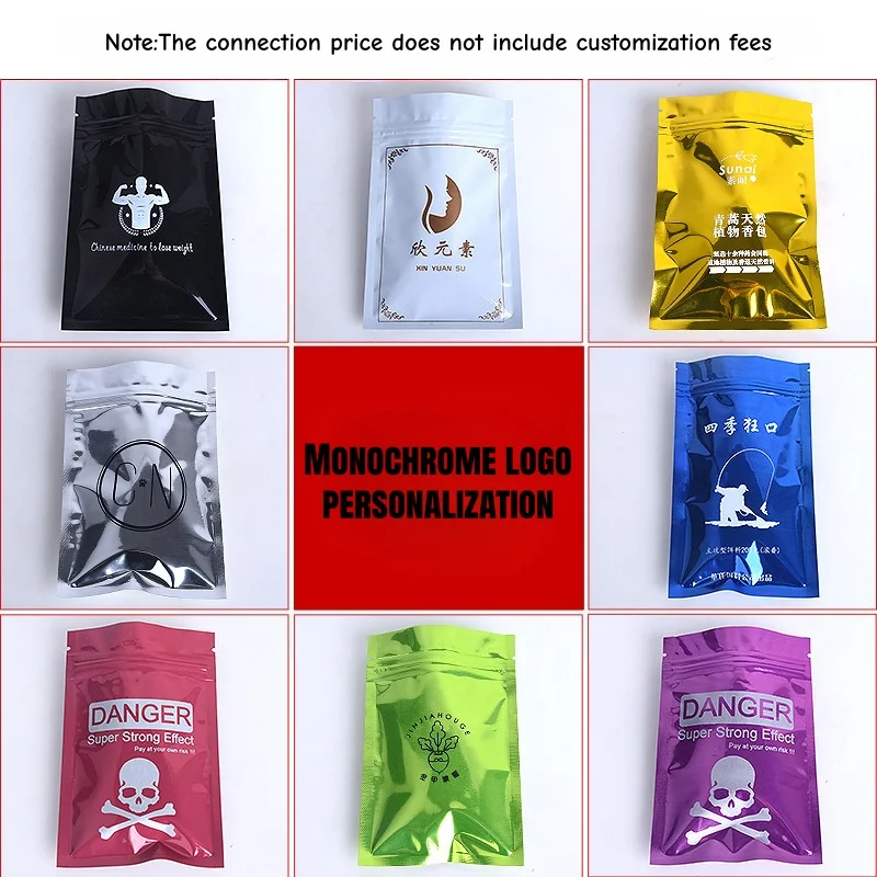 Плоские пакеты из алюминиевой фольги с застежкой-молнией, глянцевые, различных размеров, 100 шт., термозапечатываемые, для хранения, с возможностью индивидуализации