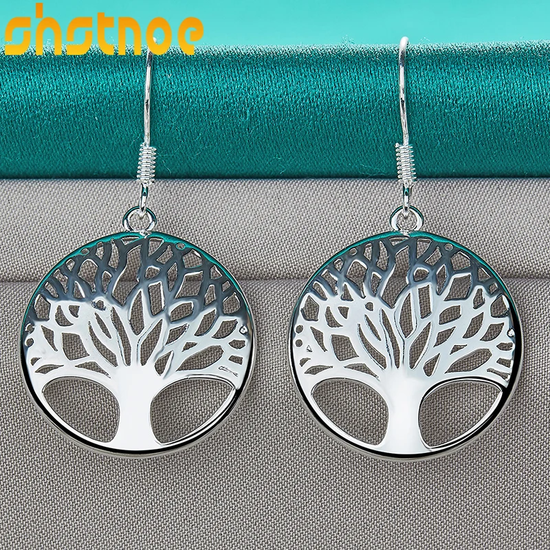 925 Sterling Silver Hollow Tree of Life Drop Earrings For Women Party Engagement Wedding Birthday Gift Fashion Jewelry