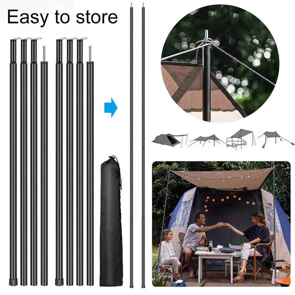 2X Adjustable Universal Telescopic Tent Poles Awning Camping Tarp Pole 2 meter