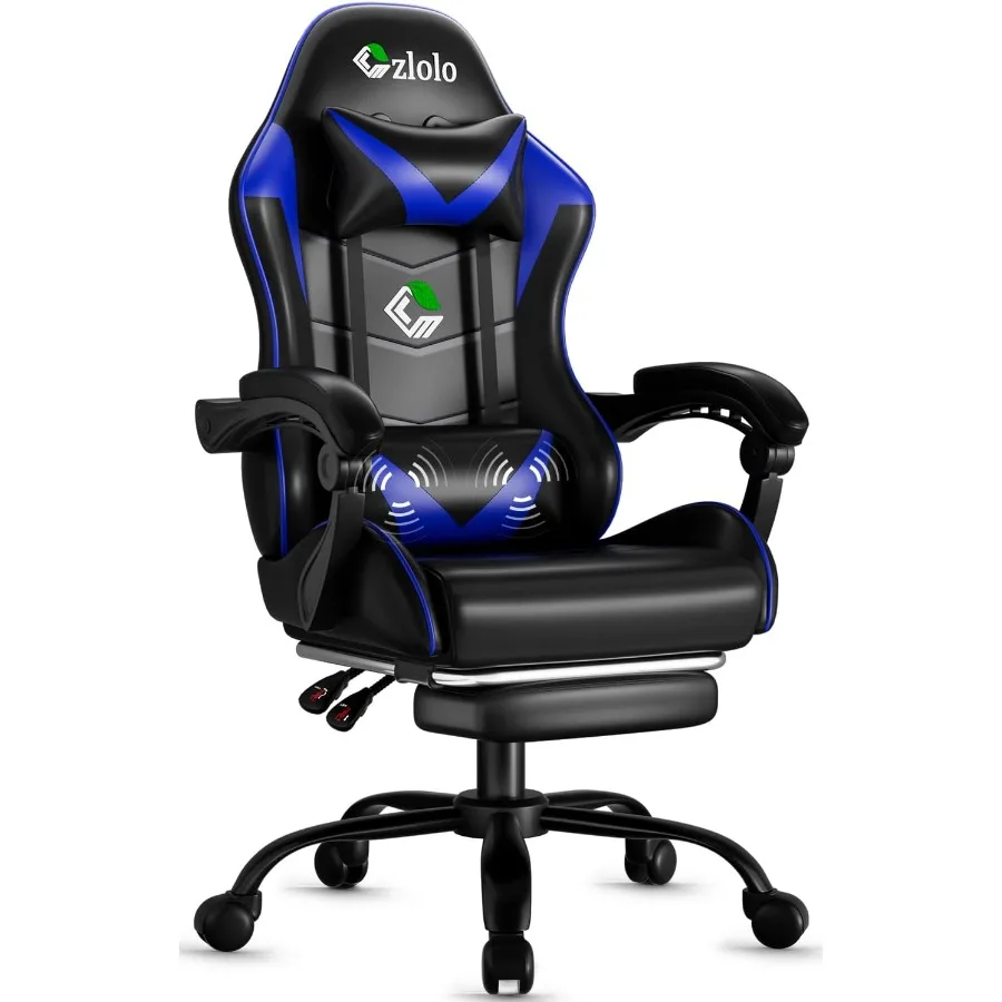 Gaming Chair with Footrest and Built-in Massager in Racing Style Design for Enhanced Lumbar Support High Back Reclining Office
