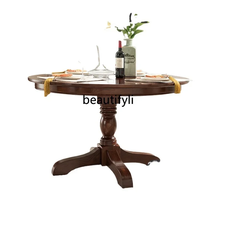 

Solid Wood round Dining Table American White Wax Round Table Chinese Furniture Stool Table round New Chinese Style