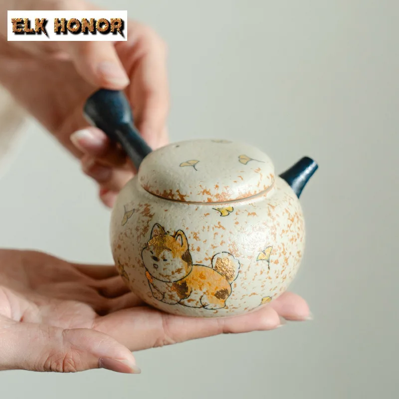 

150ml Hand-painted Adorkable Shiba Inu Side Handle Teapot Ancient Tea Infuser Pot Tea Maker Kettle With Ball Hole For Tea Craft
