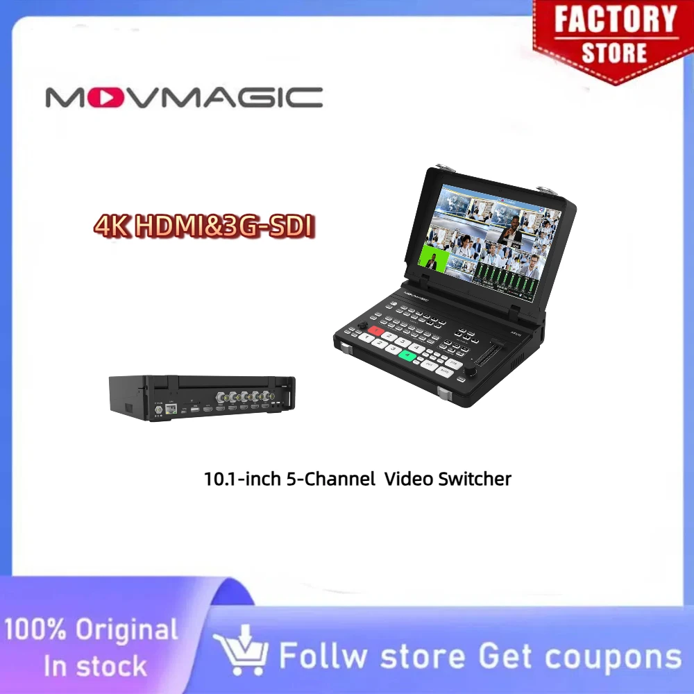 MOVMAGIC MF10S 4K 5CH Switcher 10.1" HDMI 3G-SDI 8Layer Chroma Key PTZ Control for Virtual Studio Live