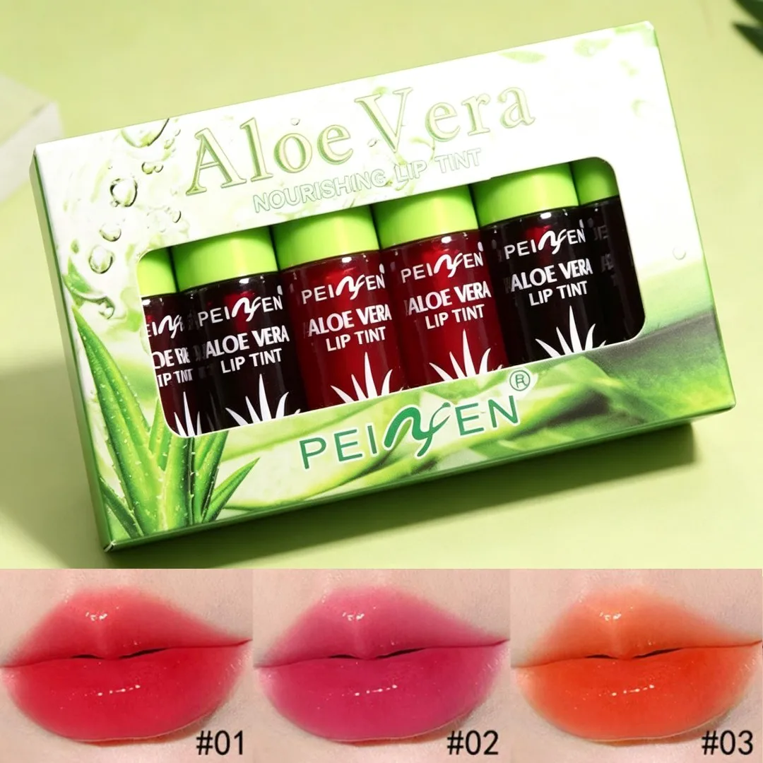 Hydrating Moisturizing Aloe Lip Gloss 6Pcs/Set Color Changing Plumping Liquid Lipstick Watery Glaze Lip Cheek Multi-use Makeup