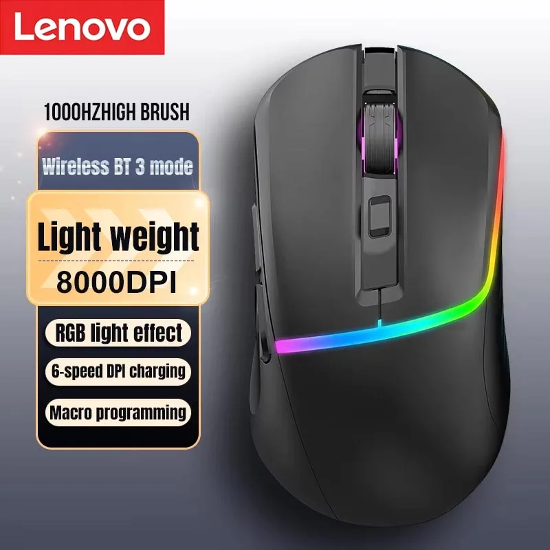 Lenovo Three Mode Bluetooth RGB Game E-sports Office Wireless Office Mouse M96 Black The Third Mock Examination Game Mouse