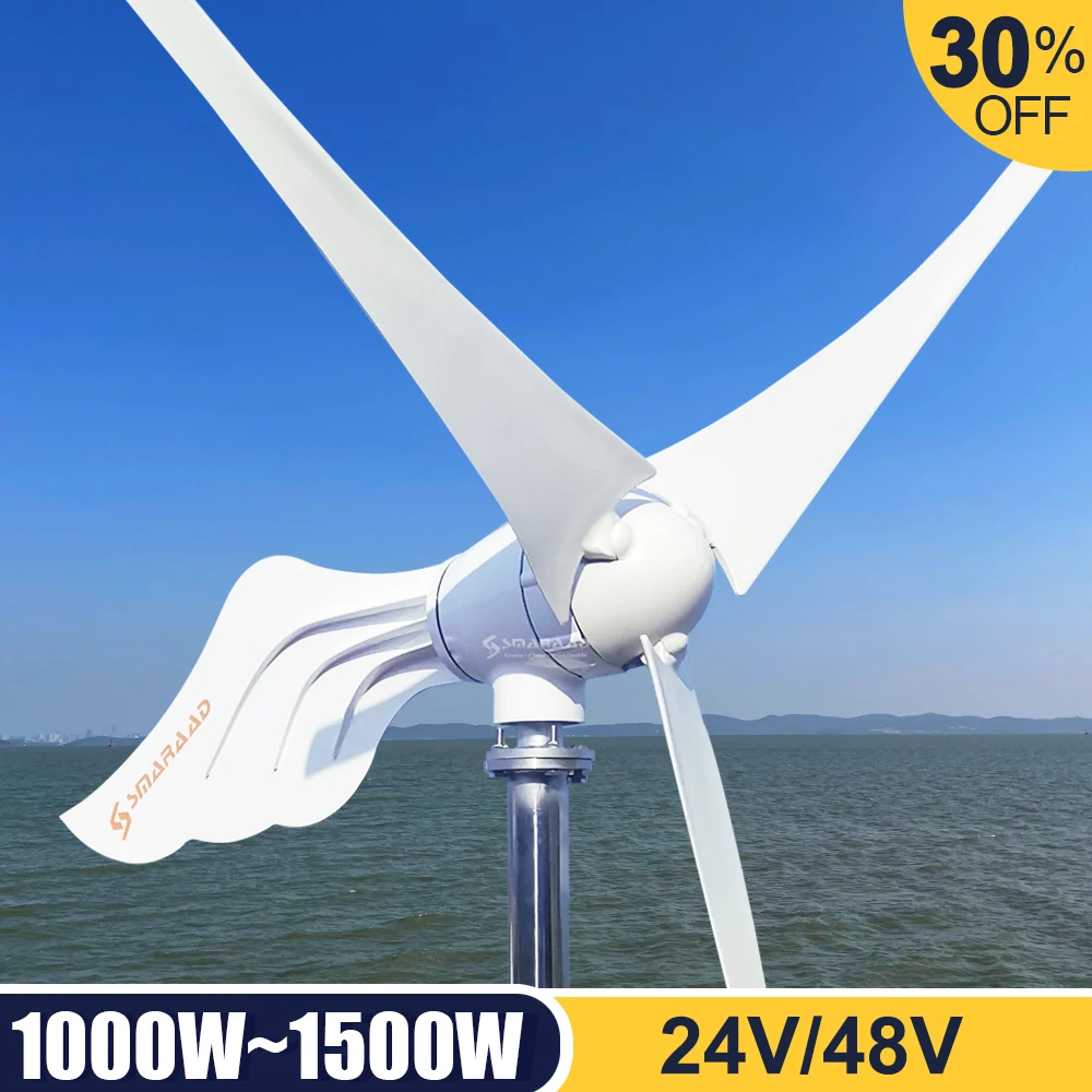 

Smaraad Wind Energy Generator 1KW 1000W 1500W Wind Trubine Controller 48V System Kit 24V With Mppt Charge Windmill China Factory