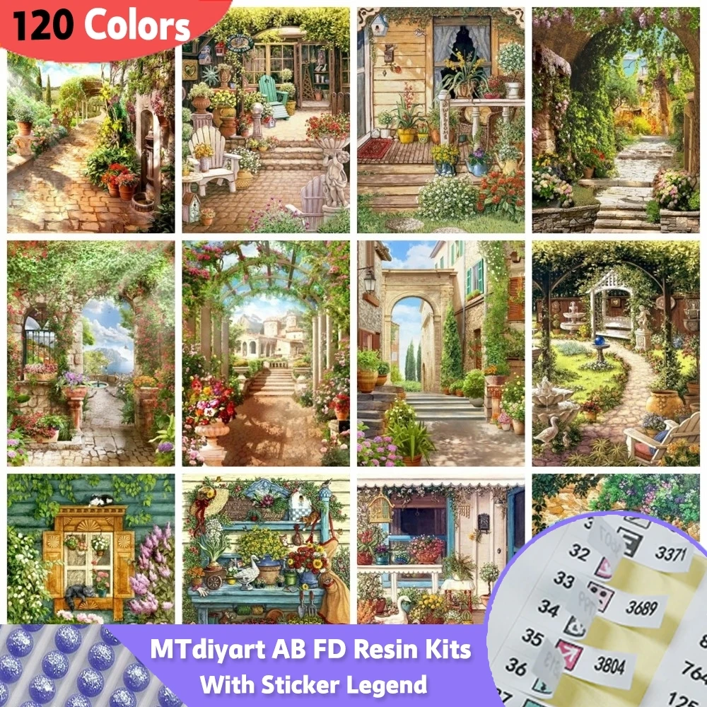 Door Garden 120 Colors AB Fairy Dust Resin Diamond Painting With Sticker 5D Home Decor Embroidery Mosaic Landscape Wall Art