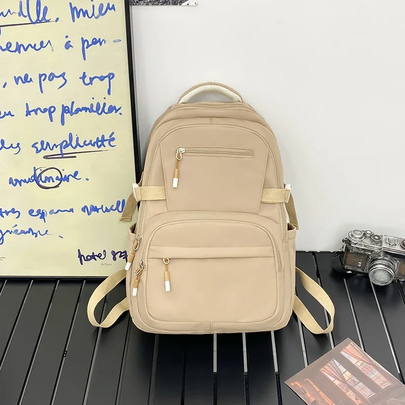 

Casual Large Capacity Backpack Fashionable Korean Solid Color Simple Design for Female College Students Traveling Bookbag