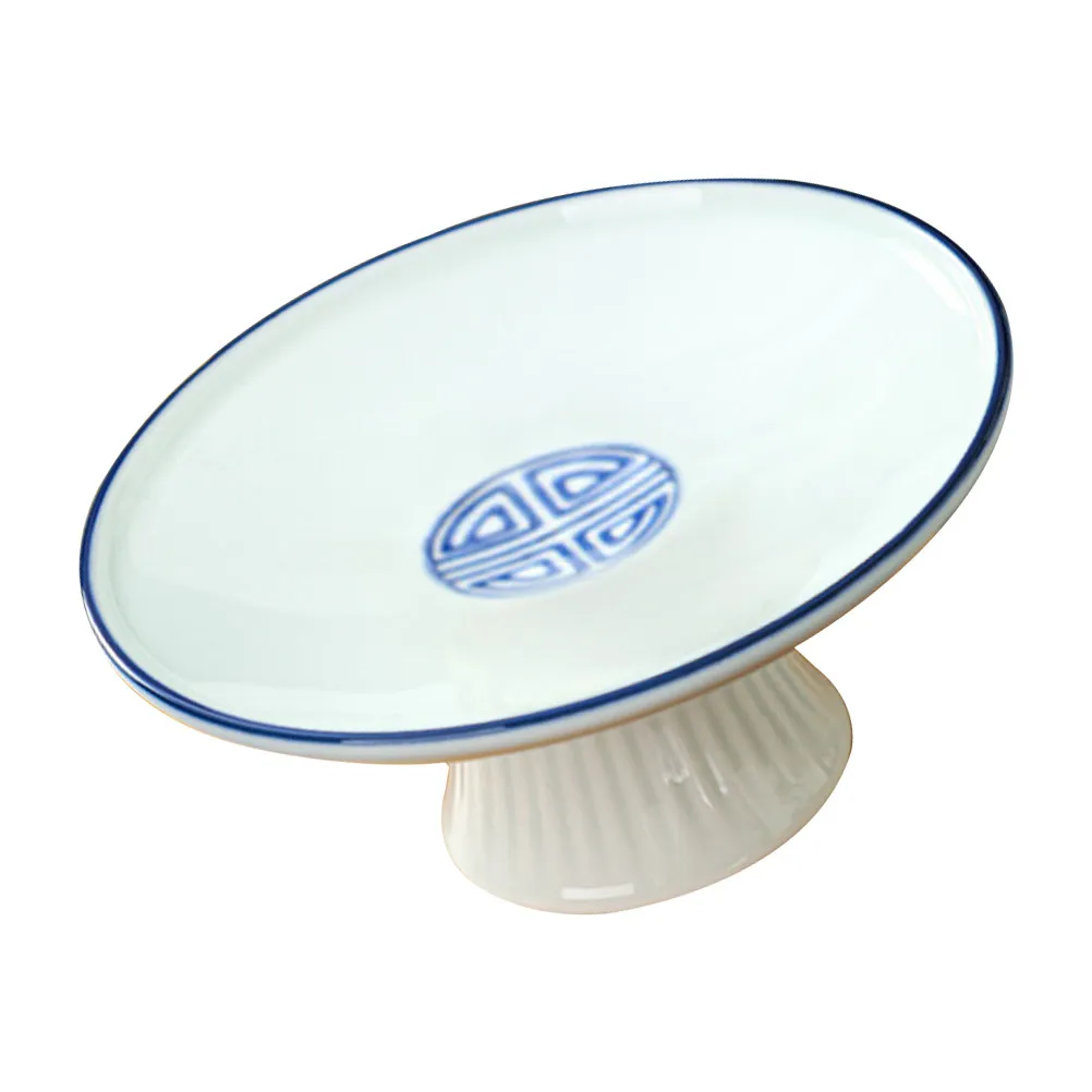 

Ceramic Tall Footed Fruit Bowl Blue White Glaze Vintage Style Dessert Storage Display Tray Snack Serving Plate Food Storage Tray