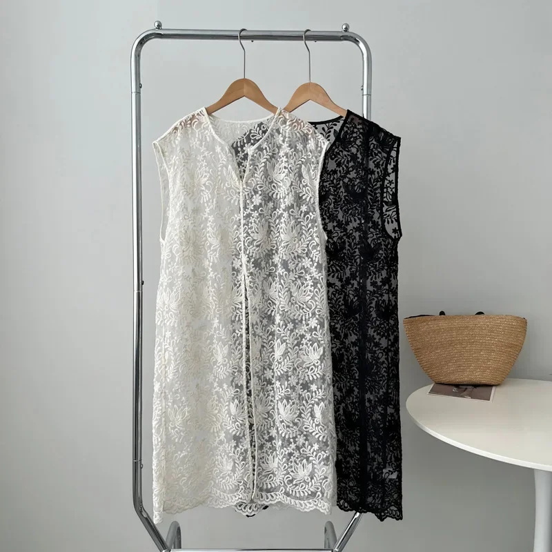Vestido retrô de renda jacquard feminino, fundo oco, capa em camadas de alto grau, primavera, verão, novo, CT2391, 2024