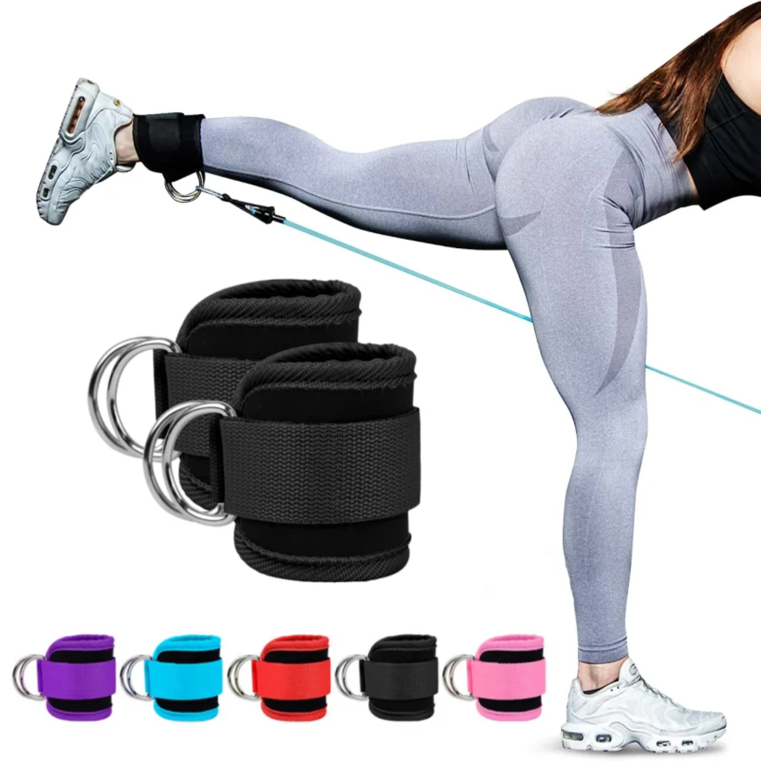 Cable Ankle Straps Double D-Ring Ankle Cuffs  Gym Workouts Glutes Legs Strength Training Brace Support Sport Safety Abductors