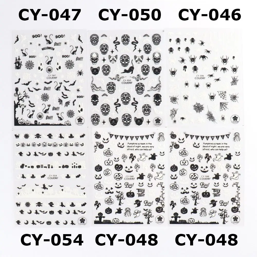 ملصقات أظافر الهالوين ثلاثية الأبعاد تتوهج في الظلام ، منزلقات شبكة العنكبوت المضيئة ، الجمجمة ، اليقطين ، تصميم مانيكير ، زينات الأظافر
