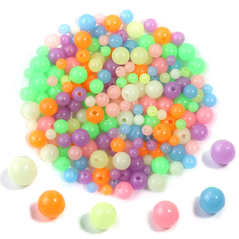 100 Teile/los Leuchtende Runde Acryl Bunte 6/8/10mm Grün Leuchtende Lose Spacer Perlen Für Schmuck Machen DIY Armband Halskette