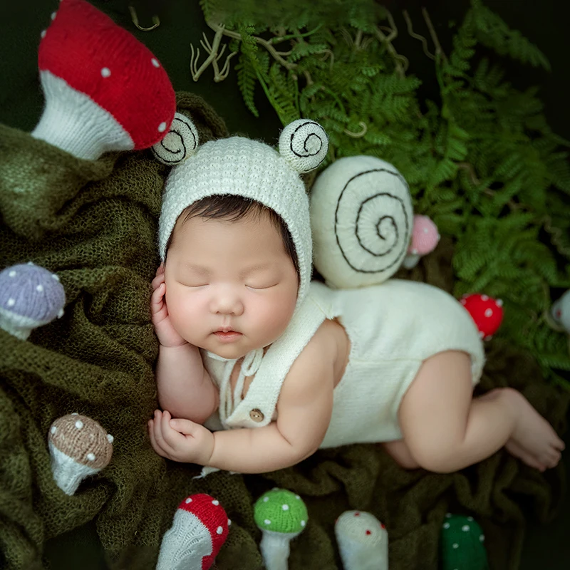 Newborn Snail Outfit for Photo Cute Animal Design Jumpsuit Newborn Girls Boys Birthday Costume Baby Photography Prop Accessories