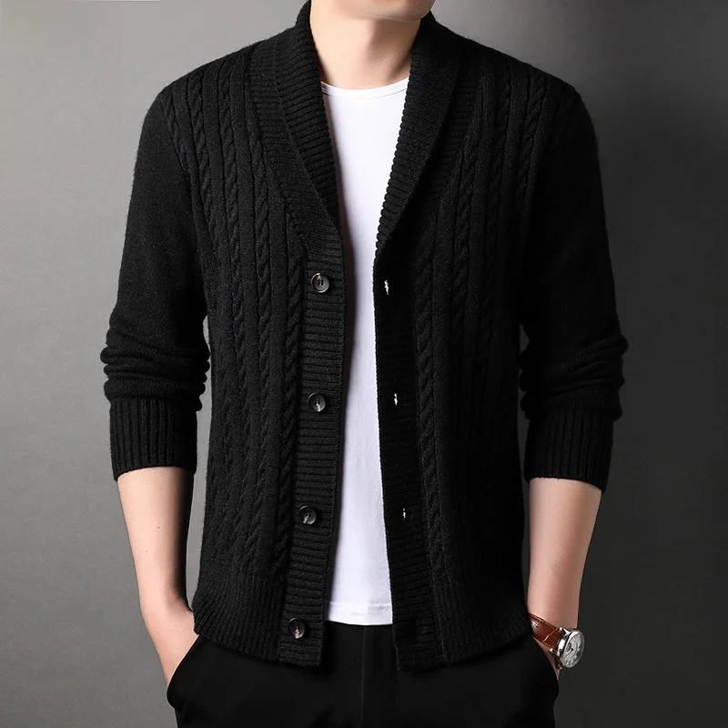 

Knitted Cardigan Sweater Men's Casual Versatile Autumn Faion Loose Fit Long Sve V-Ne Color Youthwear