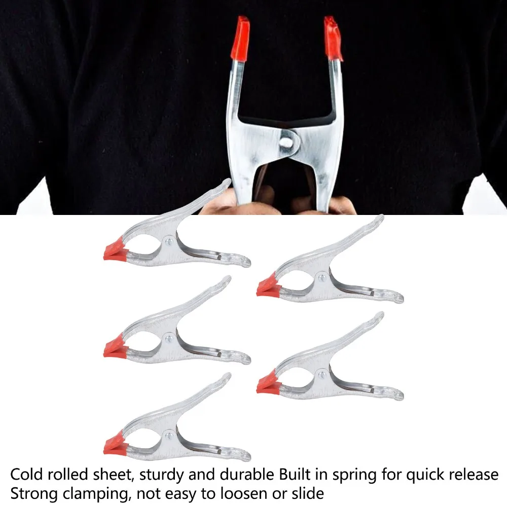 5Pcs Heavy Duty 7 In Spring Clamps Galvanized Iron Rubber Grips A Shape Clips Silver Red Heavy Duty Clamps For DIY Working
