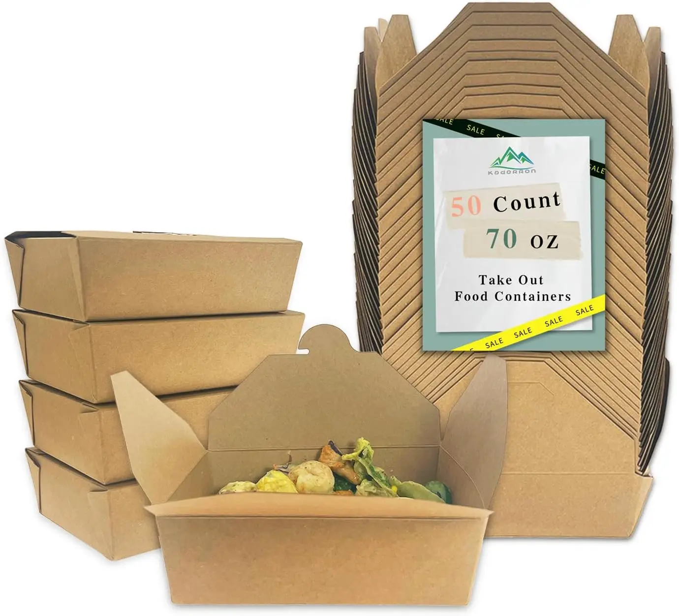 Disposable Take Out Food Containers 70oz 50Pcs Kraft Paper To Go Boxes Microwave Safe & Leak Proof