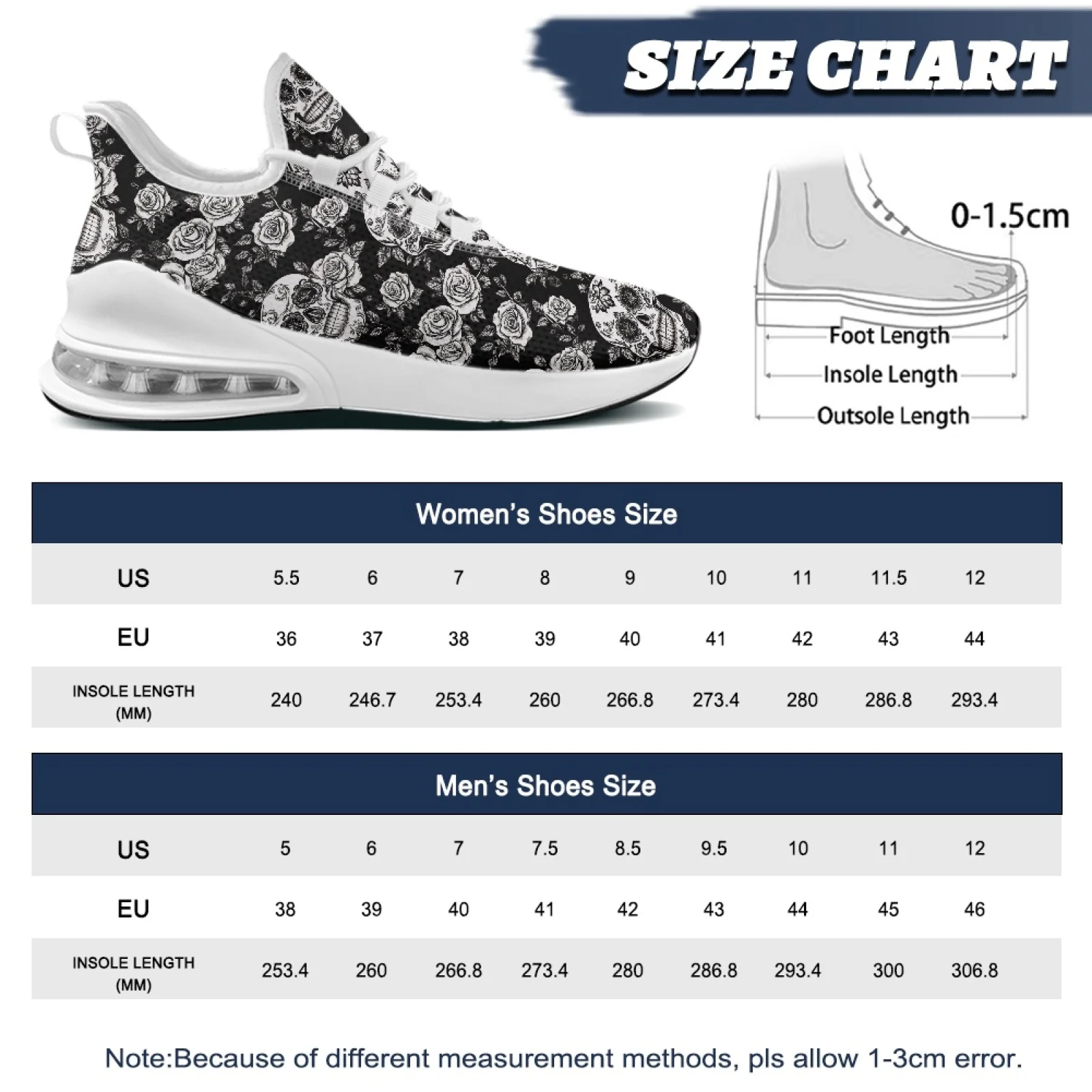 PENSTROLL Skull Rose Lightweight Lace Up Women's Walking Shoes Athletic Womens Shoes for Fitness Enthusiasts Running Workout - view 3