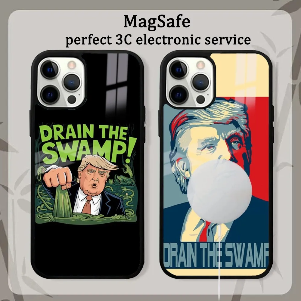 Drain The Swamp2024 Trump Phone Case For IPhone 16 15 14 13 12 11 Pro Max Plus Mini Magsafe Mirror Wireless Magnetic Cover