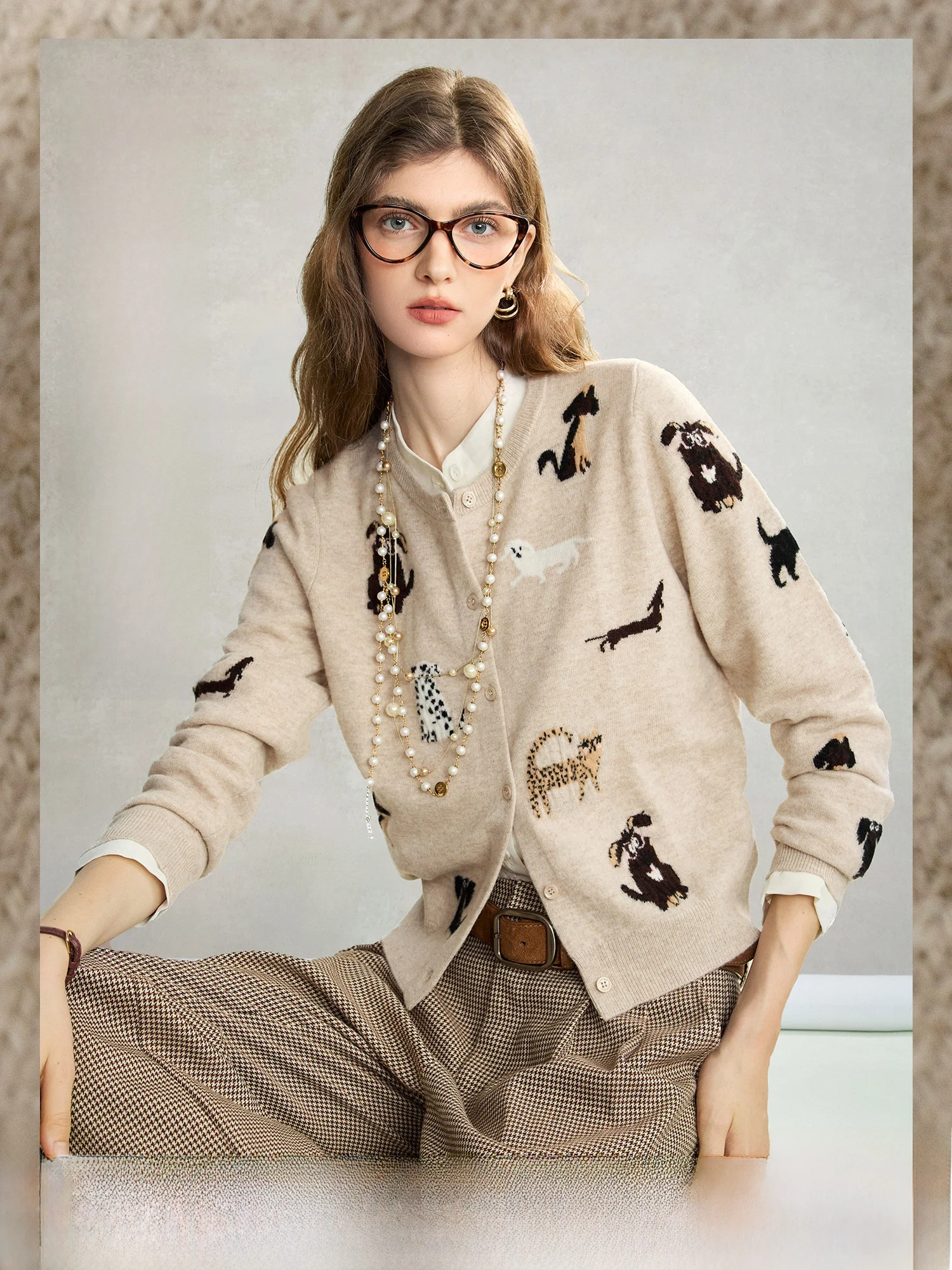 

Soft Wool Knitted Sweater round Ne Casual Sle for Women Dog Themed Children's Fun Faion Pumpkin Valley Dog Travel Series