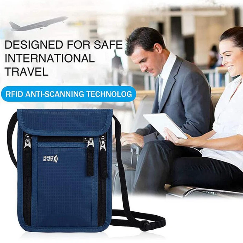 

Portable Nylon RFID Passport ID Bag Waterproof Multi-Functional ID Credit Card Holder Neck Wallet Travel Organizer Women