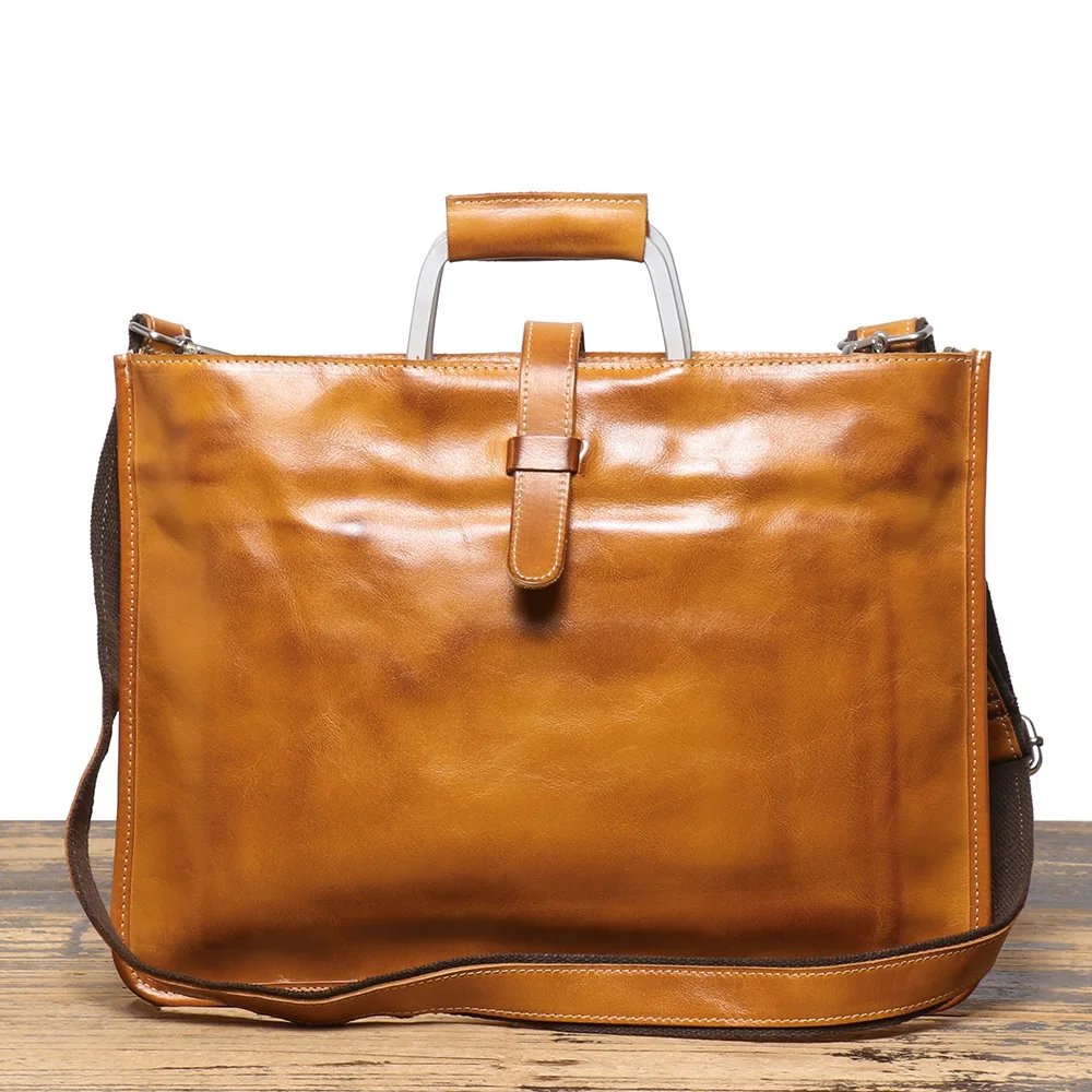 Slim Head Layer Rindsleder Business Bag Vintage Herren Aktentasche Umhängetasche