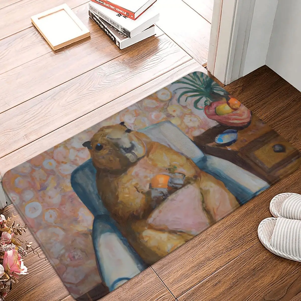 Capybara Animal Bedroom Mat Enjoying An Orange Doormat Kitchen Carpet Entrance Door Rug Home Decor