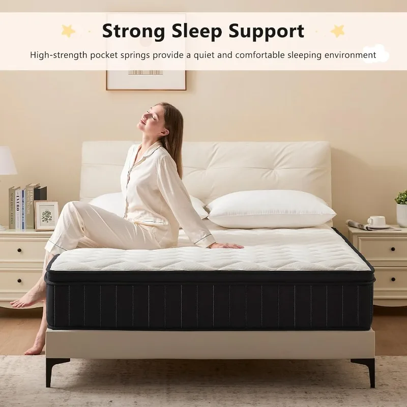 Mattress 12 Inch Hybrid Mattress  with Memory Foam - Mattress in A Box with Individual Pocket Spring