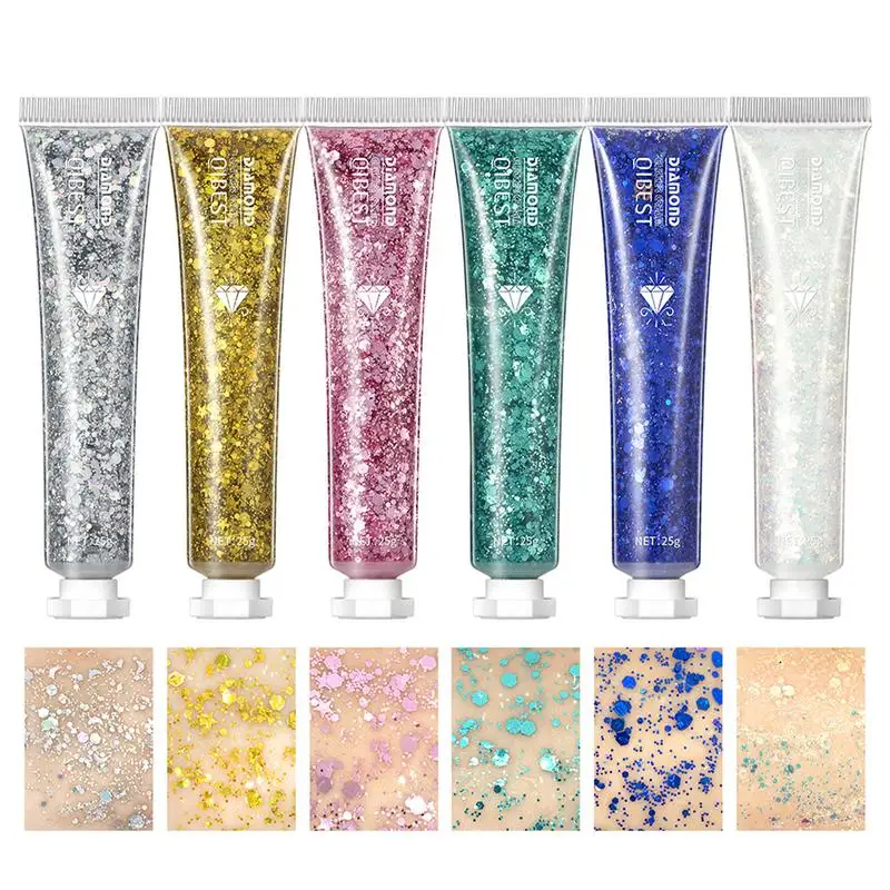 6 Color Glitter Gel For Women Festival Glitter Cosmetic Face Body Sequins Gel Set Glitter Cosmetic Hair Nails DIY Makeup Set