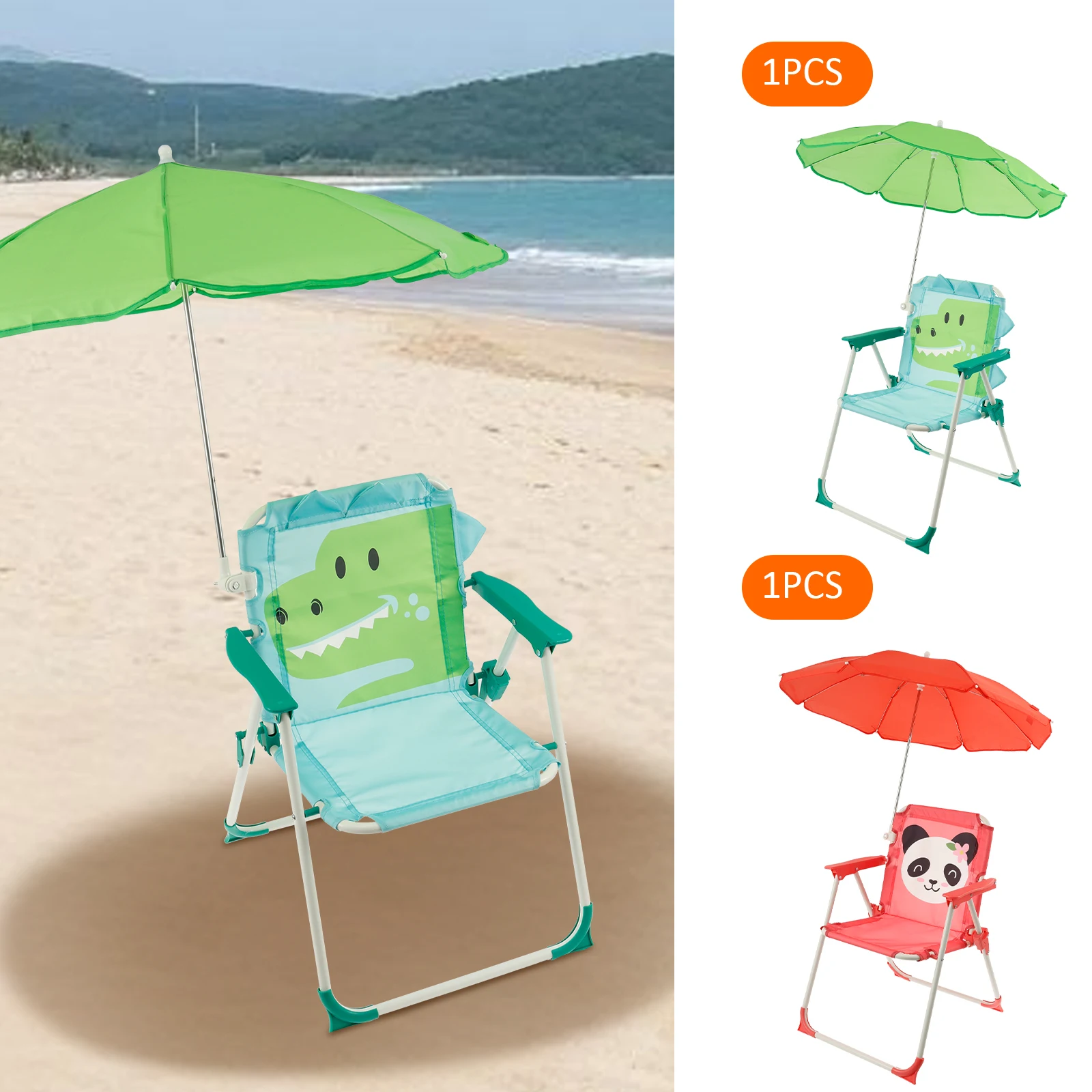 子供用折りたたみビーチチェア、日傘付き、屋外軽量旅行ピクニック子供用キャンプチェア、耐風性ビーチラウンジャー