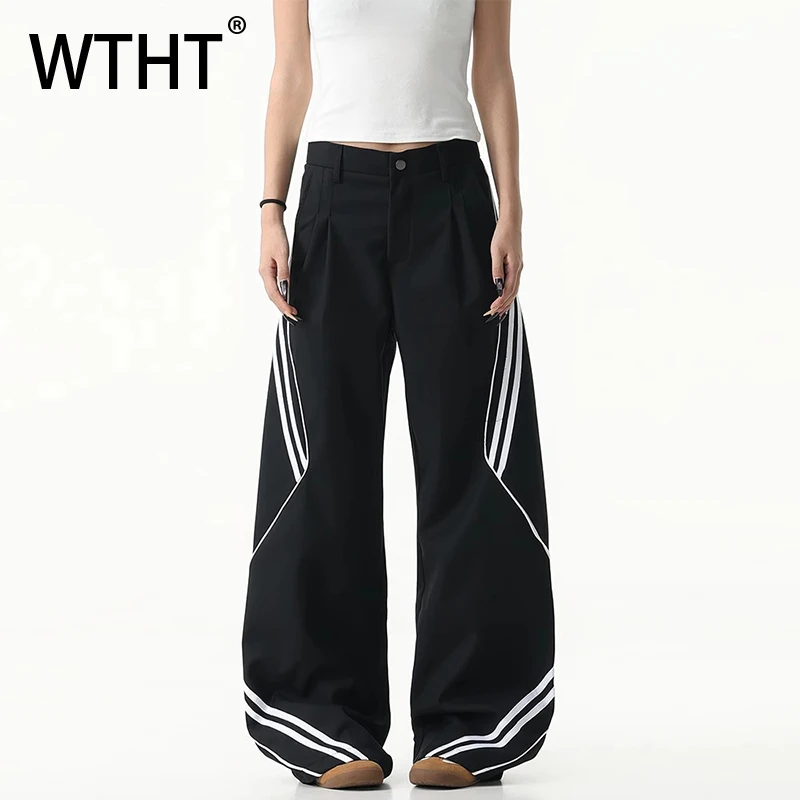 

WTHT Trendy 2025 Summer Men's Striped Contrst Color Design Casual Pants Fashion High-waisted Wide Leg Trouser Male 2A1553
