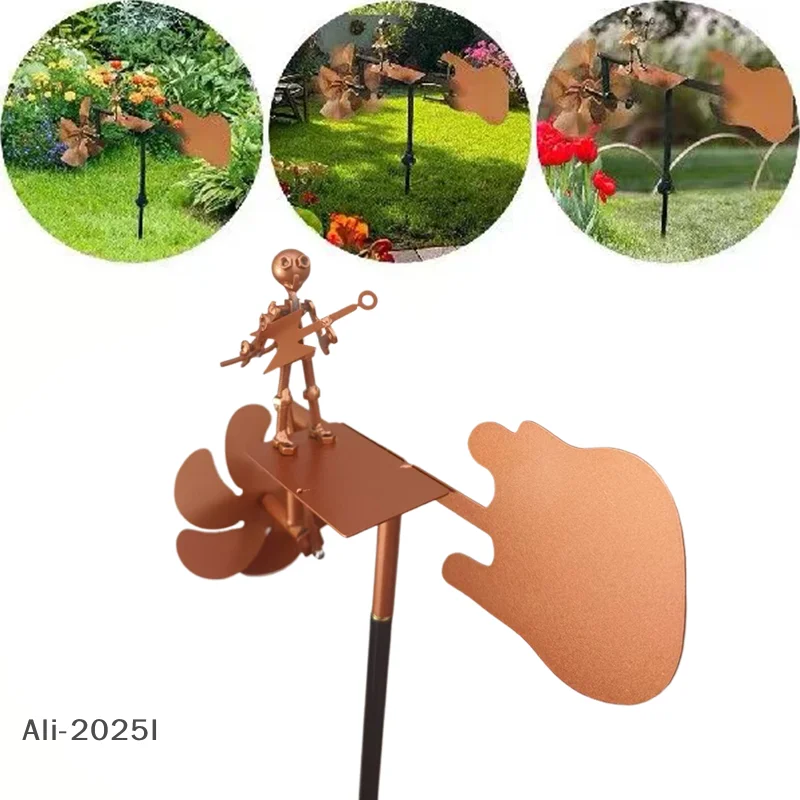 

【I】Metal Wind Spinner Metal Guitar Windmill Statue Decorative Art Statue For Garden Yard Patio Lawn Porch Backyard