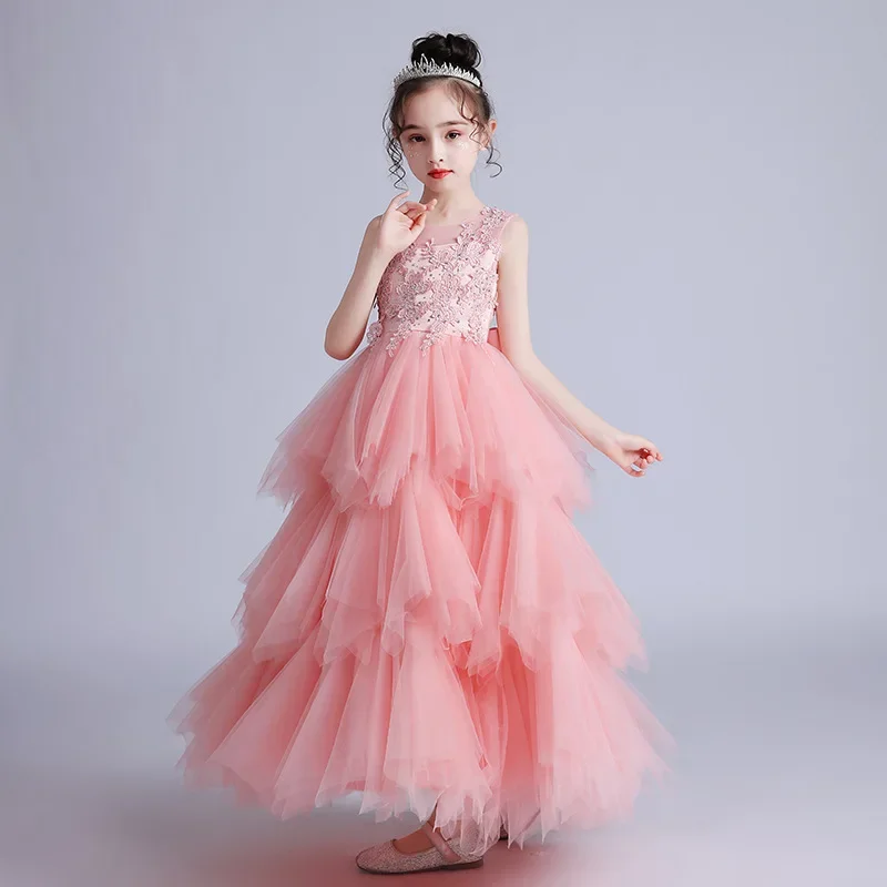 Fashion Childrens Birthday Party Dress Kids Princess Summer Lace Wedding Dresses Girls Party Dresses 4-14 Years