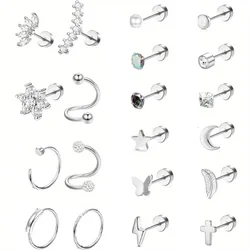 Drperfect 20G Surgical Steel Earrings for Women Men CZ Opal Moon Heart Star Cartilage Hoops Helix Tragus Daith Earring Piercing