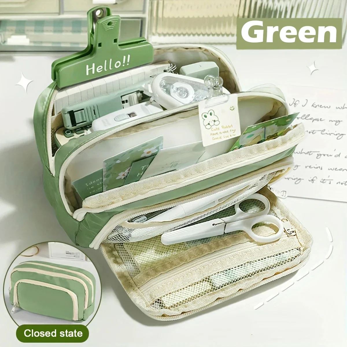 Ein mehrschichtiges Federmäppchen mit großem Fassungsvermögen, einfache Mehrzweck-Briefpapierbox für Studenten und Make-up-Aufbewahrungstasche für Schreibwaren