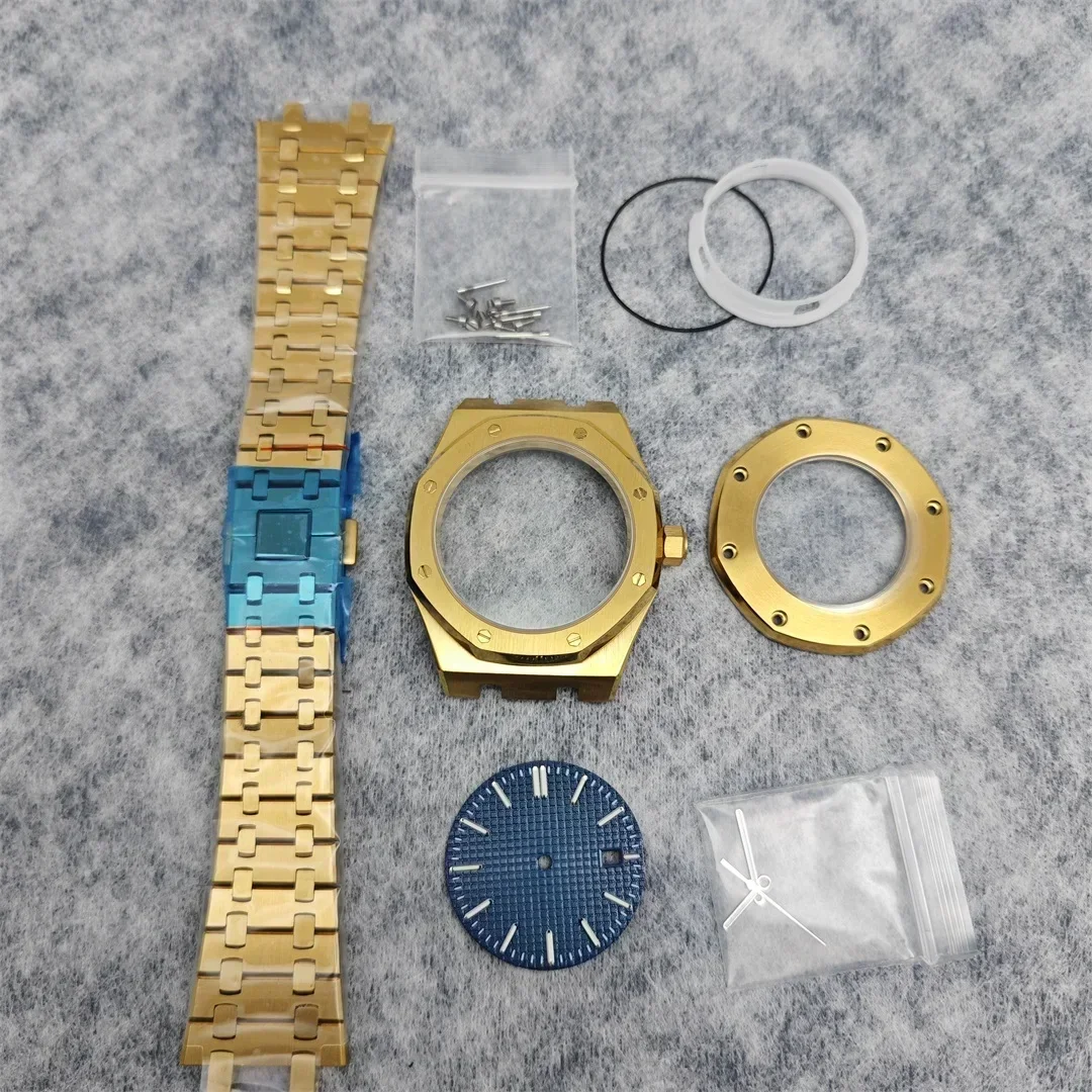 

PVD Gold Plated NH35 Case 41mm Watch Case Set Sapphire Glass Mirror Steel Strap for NH35 NH36 4R36 Movement Watch Accessories