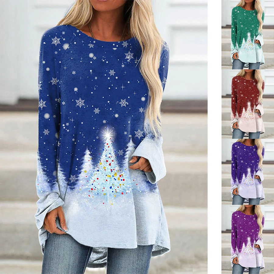 

Winter Snowflake Print Top with a Premium Sense of Round Neck for Ladies for Casual Outings T-shirt XS-8XL