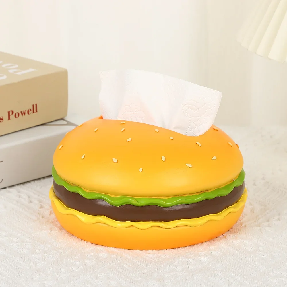 

Cute Hamburger Tissue Box Holder in Cartoon Cream Style, Figurine Decoration for Home Living Room Bedside or Coffee Table