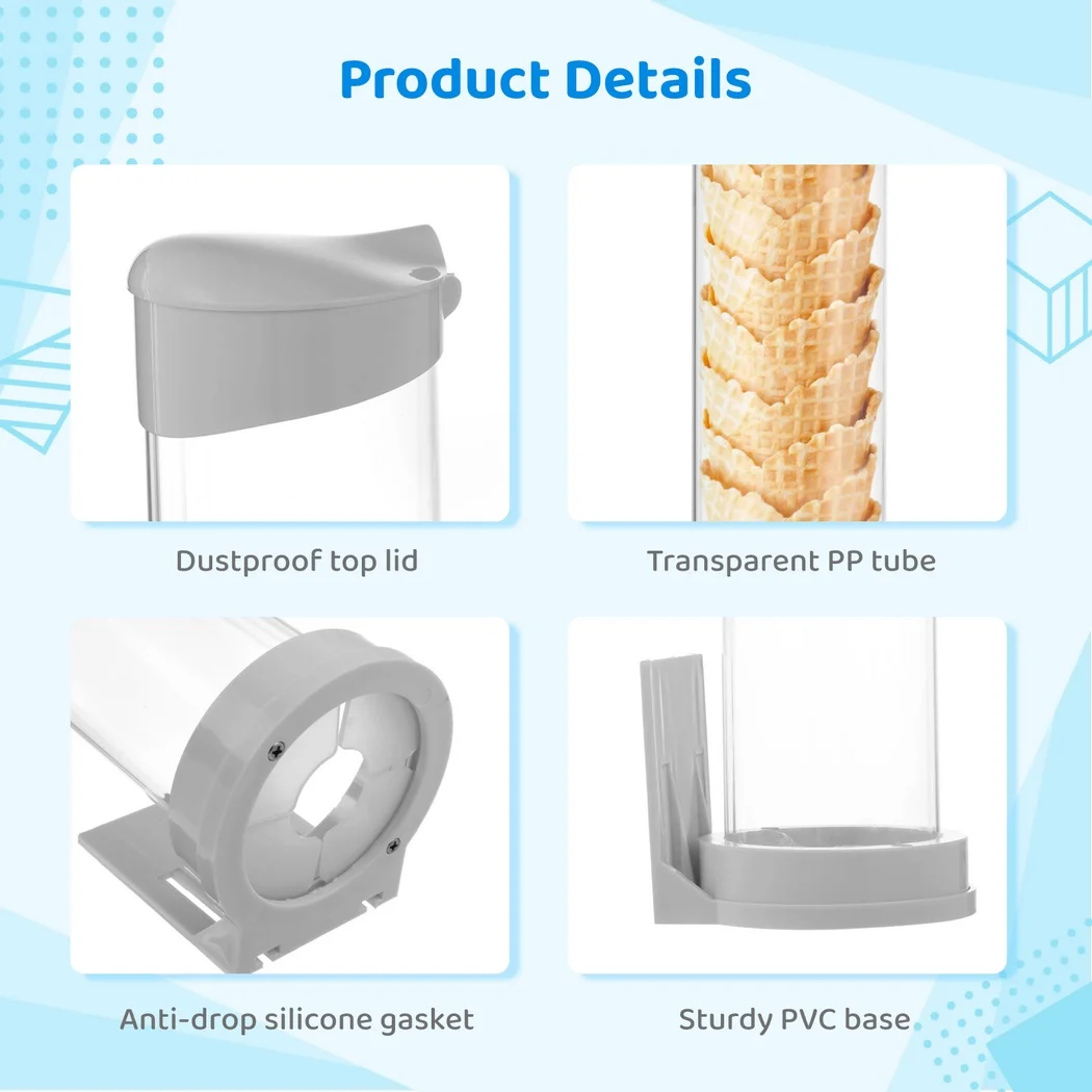 Clear Universal Ice Cream Cone Dispenser Waffle Cone Holder Plastic Waffle Cone Storage Tube With Magnetic Plate Adhesive Plate